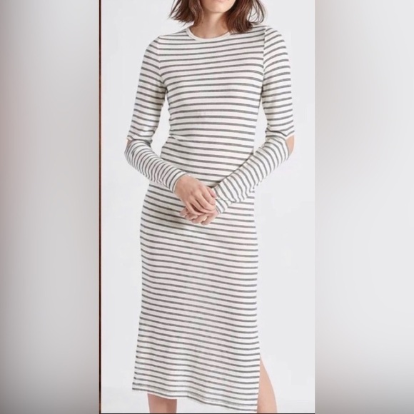 Current Elliott The Quince Dress Metallic Stripe Midi T Shirt Dress SZ L 3 - Picture 1 of 8